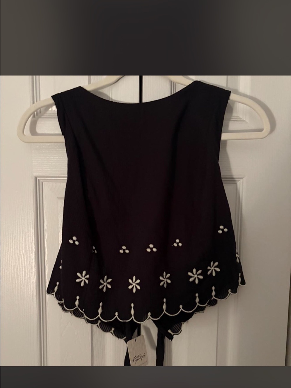 Free People Black Sleeveless Camisole with White Floral Eyelet Hem